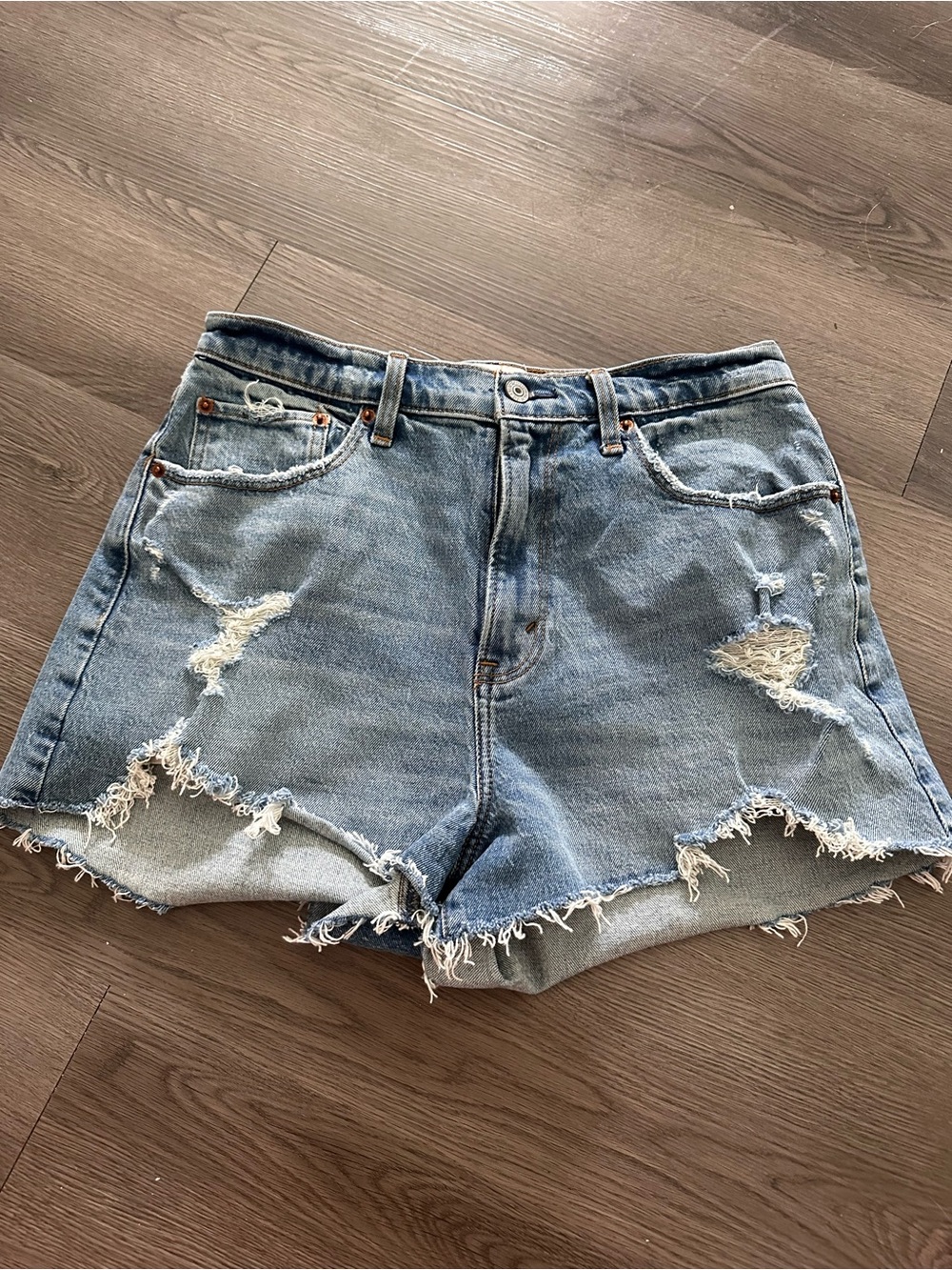 Abercrombie & Fitch Distressed Light Blue Denim Jean Shorts